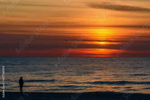 Spectacular bright golden sunset over Baltic sea © Elena Odareeva