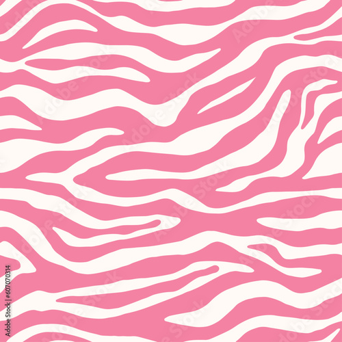 Pink zebra monochrome seamless pattern. Contemporary vector animal skin print. Fashion stylish organic texture. Modern trend design background. Hand drawn. 