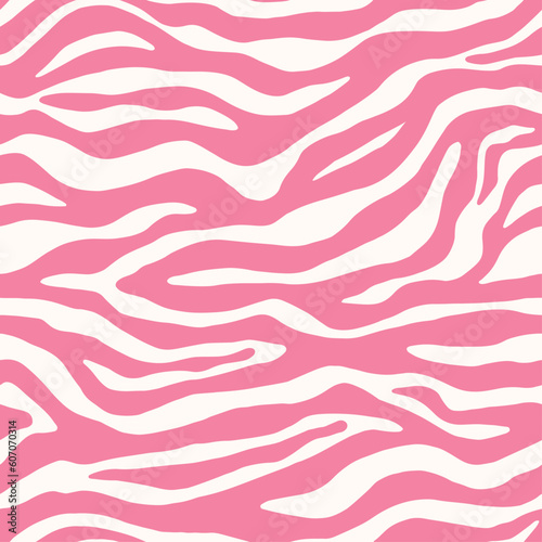 Pink zebra monochrome seamless pattern. Contemporary vector animal skin print. Fashion stylish organic texture. Modern trend design background.  Hand drawn. 
