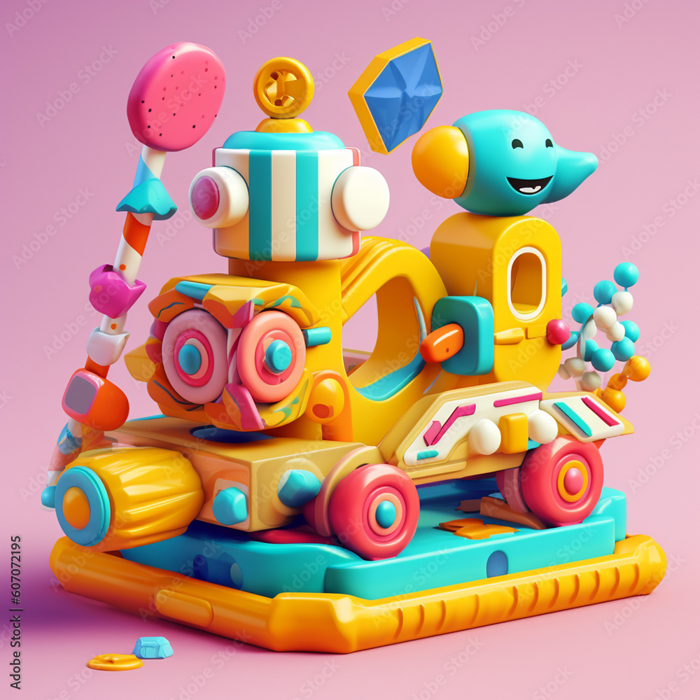 Fototapeta premium A Cartoony 3D Render of a Children's Toy Featuring Playful Shapes and Fun Colors Generative AI