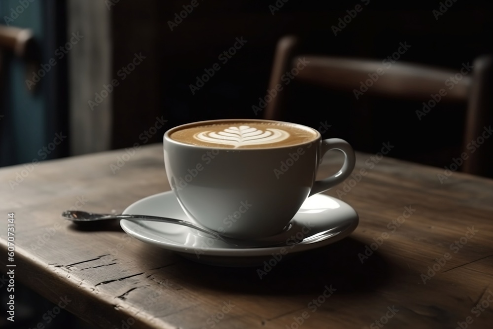 Obraz premium cup of coffee on wooden table. 