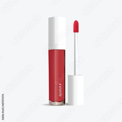 Makeup ad templates, Crimson lipstick dolls with Sparkle, 3D illustration, Black gold background