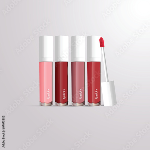 Makeup ad templates, Crimson lipstick dolls with Sparkle, 3D illustration, Black gold background