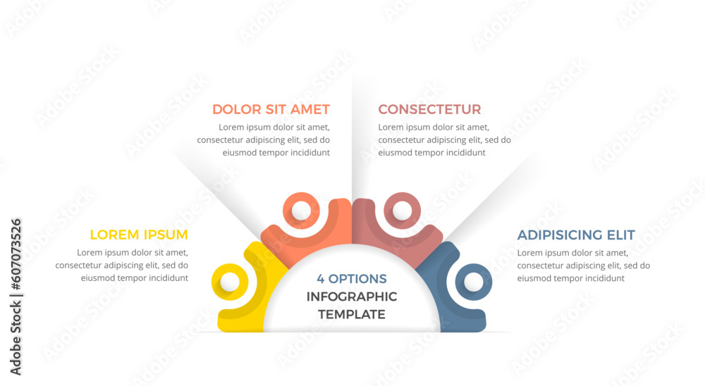 Infographic template with four steps or options, circle diagram