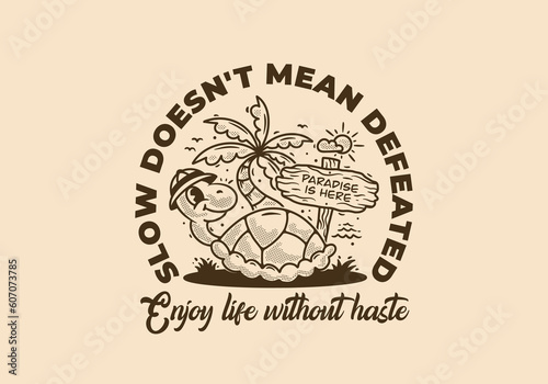 Vintage illustration design of turtle on the beach