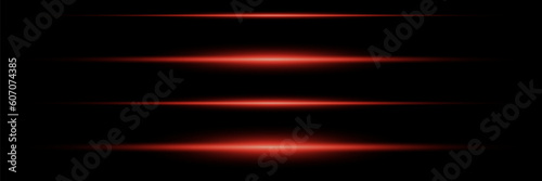 Fotografia Horizontal light beams, glowing red line of light, flash of red horizontal glare, laser beams, beautiful light flash, bright glow