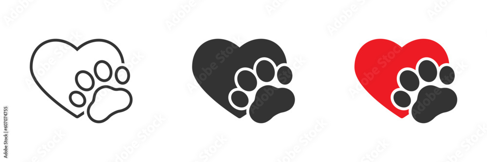 Heart with paw icon. Vector illustration. Heart with paw icon. Vector illustration.