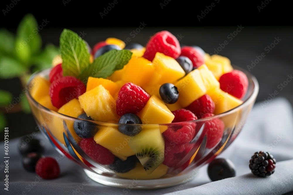 A refreshing and colorful fruit salad, packed with juicy berries, crisp apples, and mango. (Generative AI) A refreshing and colorful fruit salad, packed with juicy berries, crisp apples, and mango. (Generative AI)