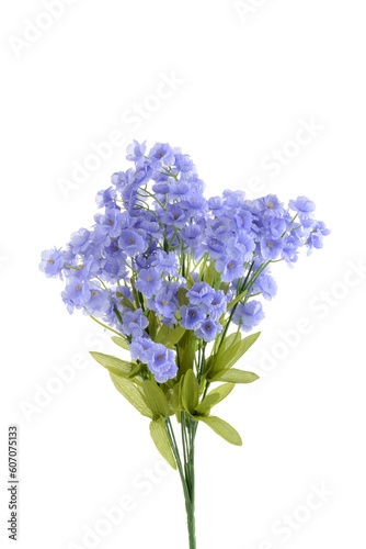 isolated light blue artificial flowers on a white background