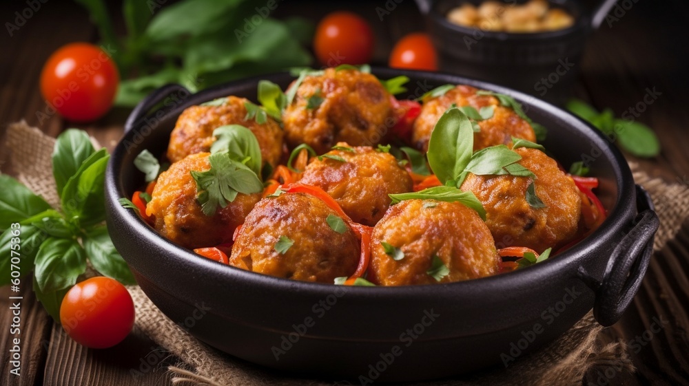 Delicious meatballs with vegetables Generative AI Delicious meatballs with vegetables Generative AI