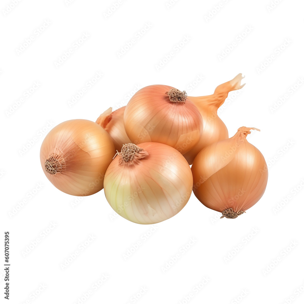 Fototapeta premium Fresh gold onion vegetable bulb isolated on white background With clipping path and generative ai ,png file