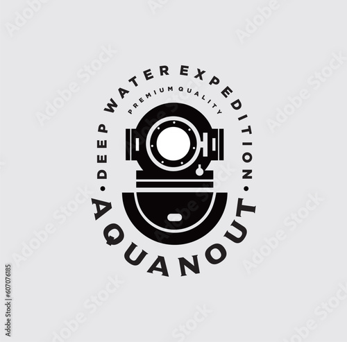 Scuba diving helmet logo Underwater swimming. Sea dive, spear fishing, vector illustration emblems and designed elements