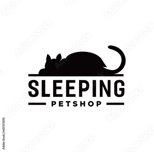Sleeping cat logo silhouette design concept icon