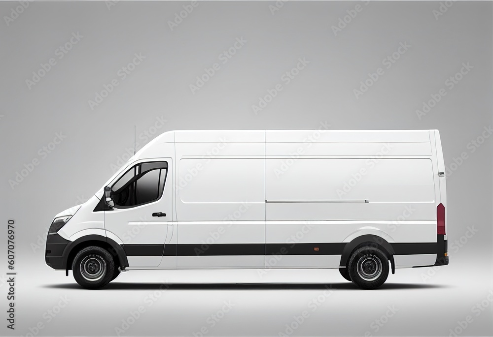 Clean blank white delivery van illustration. Ai generative.