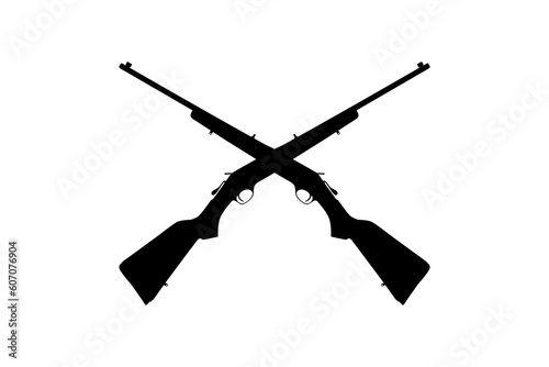 Weapon Silhouette, a long gun is a category of firearms with long barrels, for Pictogram. Logo, Apps, Website, Art Illustration or Graphic Design Element. Vector Illustration photo