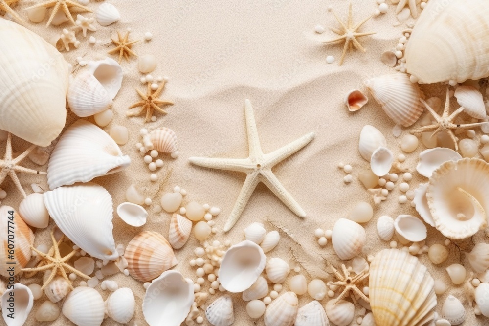 sea shells and starfish on the beach Generative AI sea shells and starfish on the beach Generative AI
