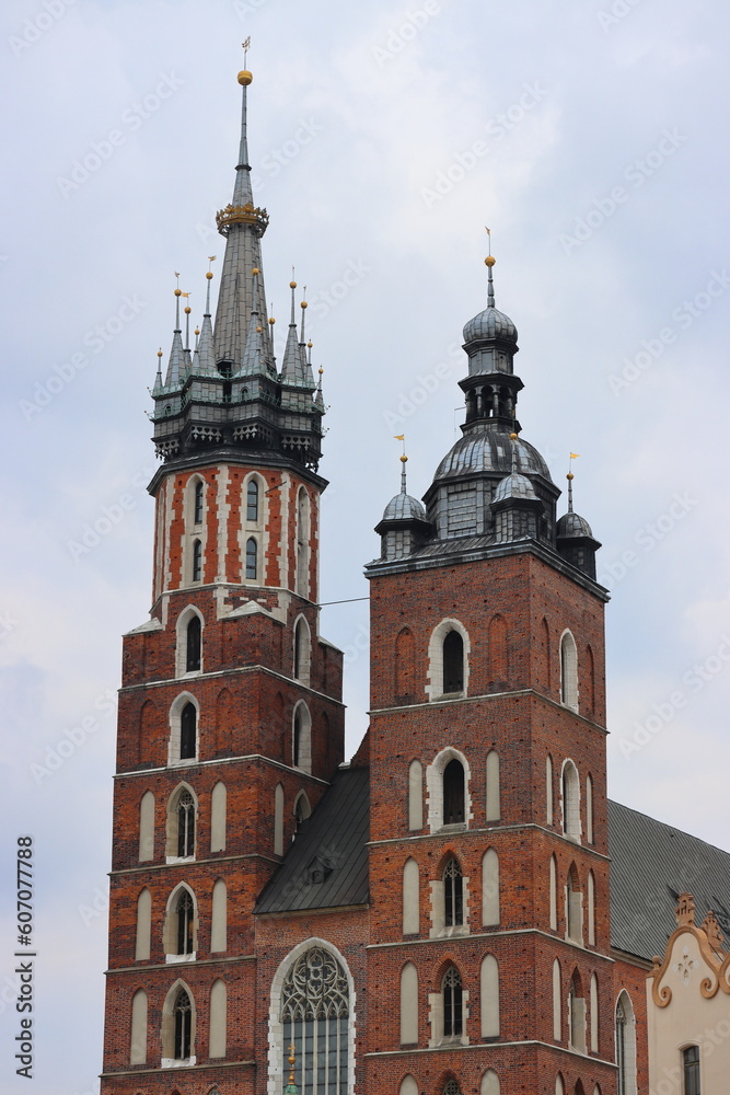 Close up image of St Marys Basilica Tower. Krakow, Poland, Europe.