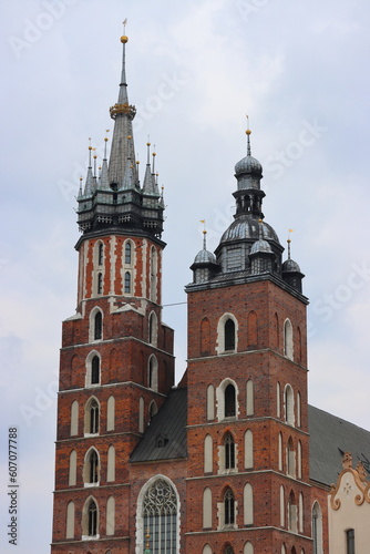 Close up image of St Marys Basilica Tower. Krakow  Poland  Europe.