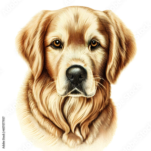 portrait of a golden retriever dog pencil drawing illustration isolated on white background Generative AI