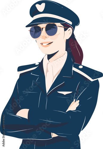 Smiling young woman pilot. Captain of passenger plane. Isolated flat vector design.