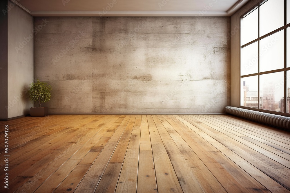  Empty Room Interior with wooden floor -Ai