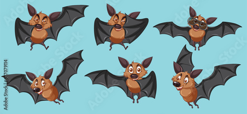 Set of different cute bats in cartoon style by the greatest graphics