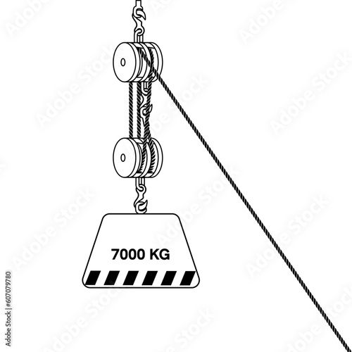 Fixed pulley system isolated on white background. Loaded Movable Pulleys. Physics experiment for education on force and motion with pulley illustration. The laws of motion. Simple Machines Pulleys.