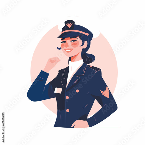 Smiling young woman pilot. Captain of passenger plane. Isolated flat vector design.