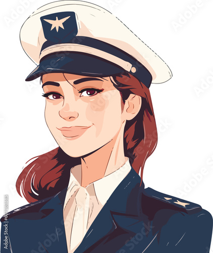 Smiling young woman pilot. Captain of passenger plane. Isolated flat vector design.