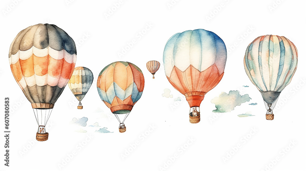 Obraz premium collection of balloons watercolor on a white background. generative AI