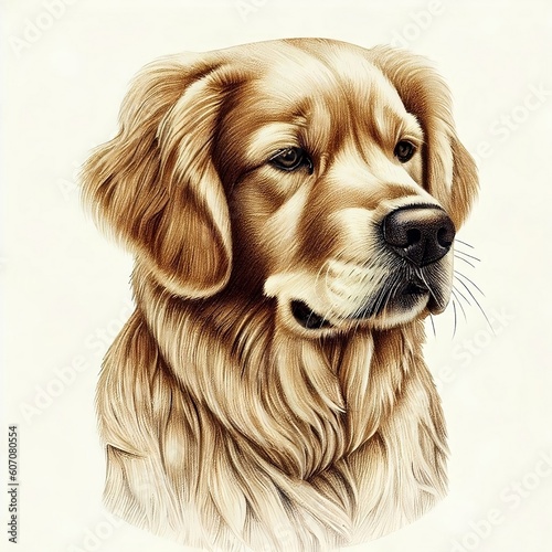 portrait of a golden retriever dog pencil drawing illustration isolated on white background Generative AI