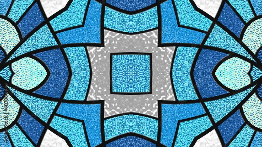 Blue stained glass animation. Multicolor klaleidoscope. Color glass. Bright color dynamic background. Seamless looping animation footage. Colorful psychedelic motion design. Dj loop. Vj loops. 4K
