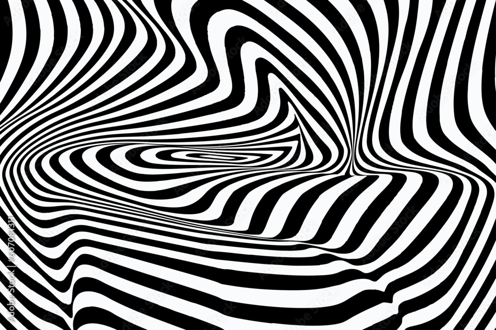 Optical Art of minimal black and white color. Abstract illusion psychedelic spiral. Hypnotic Pattern. Background curve vector line for banner, cover, poster, card. Vector illustration. Optical Art of minimal black and white color. Abstract illusion psychedelic spiral. Hypnotic Pattern. Background curve vector line for banner, cover, poster, card. Vector illustration.