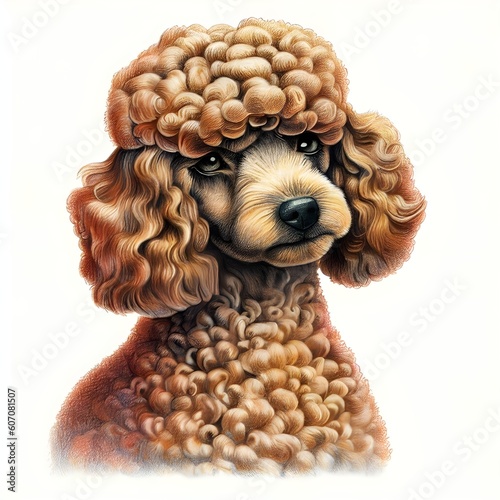 portrait of a poodle dog pencil drawing illustration isolated on a white background Generative AI