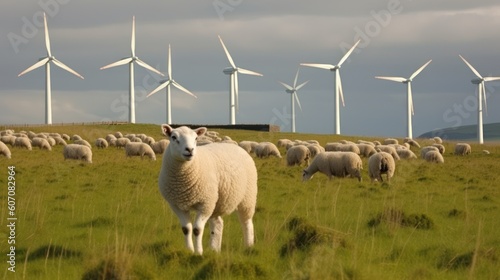 Wallpaper Mural Sheep grazing near wind turbines on the mountain. Generative AI Torontodigital.ca