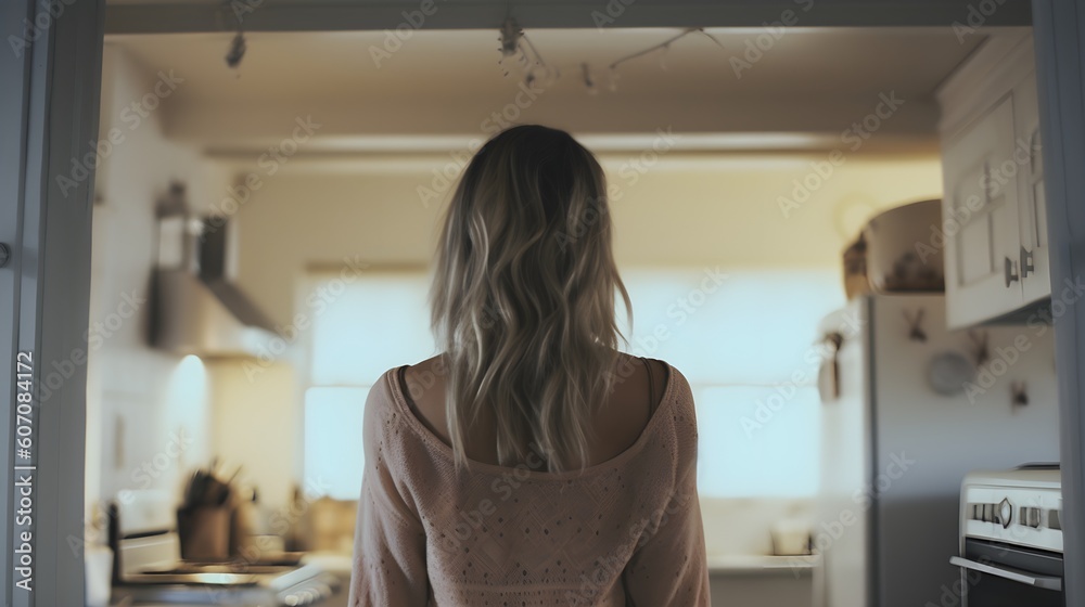 back view of woman in kitchen back view of woman in kitchen