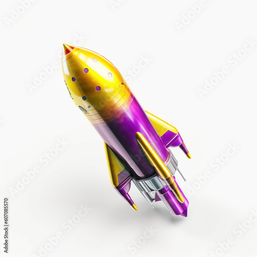 Retro rakieta 3d, żółto fioletowa, izolowana - Scrum, IT, start sprintu - Retro 3d rocket, yellow purple, insulated - Scrum, IT, sprint launch - AI Generated