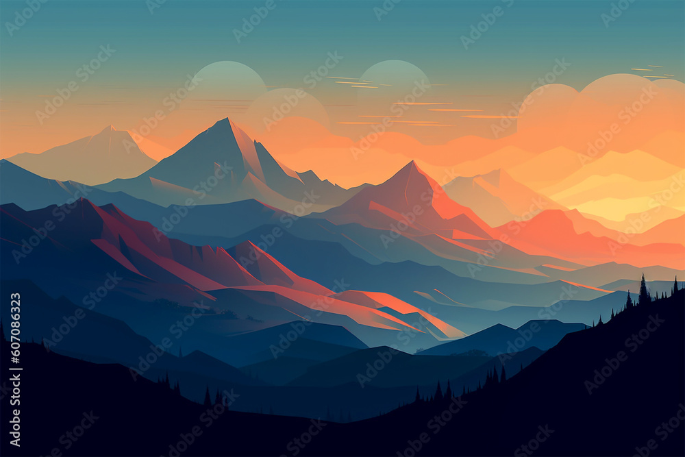 Abstract color mountain landscape illustration.Created with generative ai