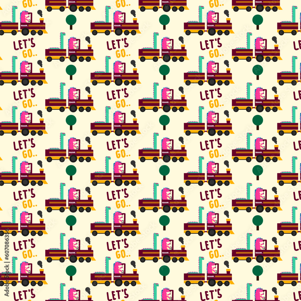 Naklejka premium cute dinosaur vector pattern for tee print and background wallpaper
