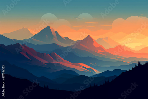 Abstract color mountain landscape illustration.Created with generative ai
