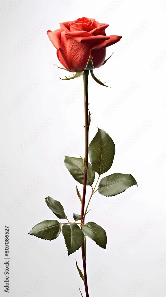 Obraz premium Singgle Red Rose Isolated On White