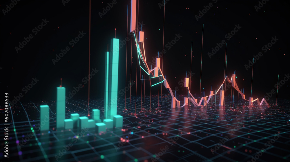 Rynki finansowe - wykres inwestycyjny - wizualizacja danych - Financial markets - investment chart - data visualization - AI Generated - obrazy, fototapety, plakaty 