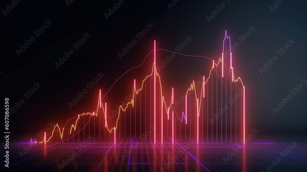 Cyfrowy wykres spadków, recesja i krach na giełdzie, globalna gospodarka - Digital decline chart, recession and stock market crash, global economy - AI Generated