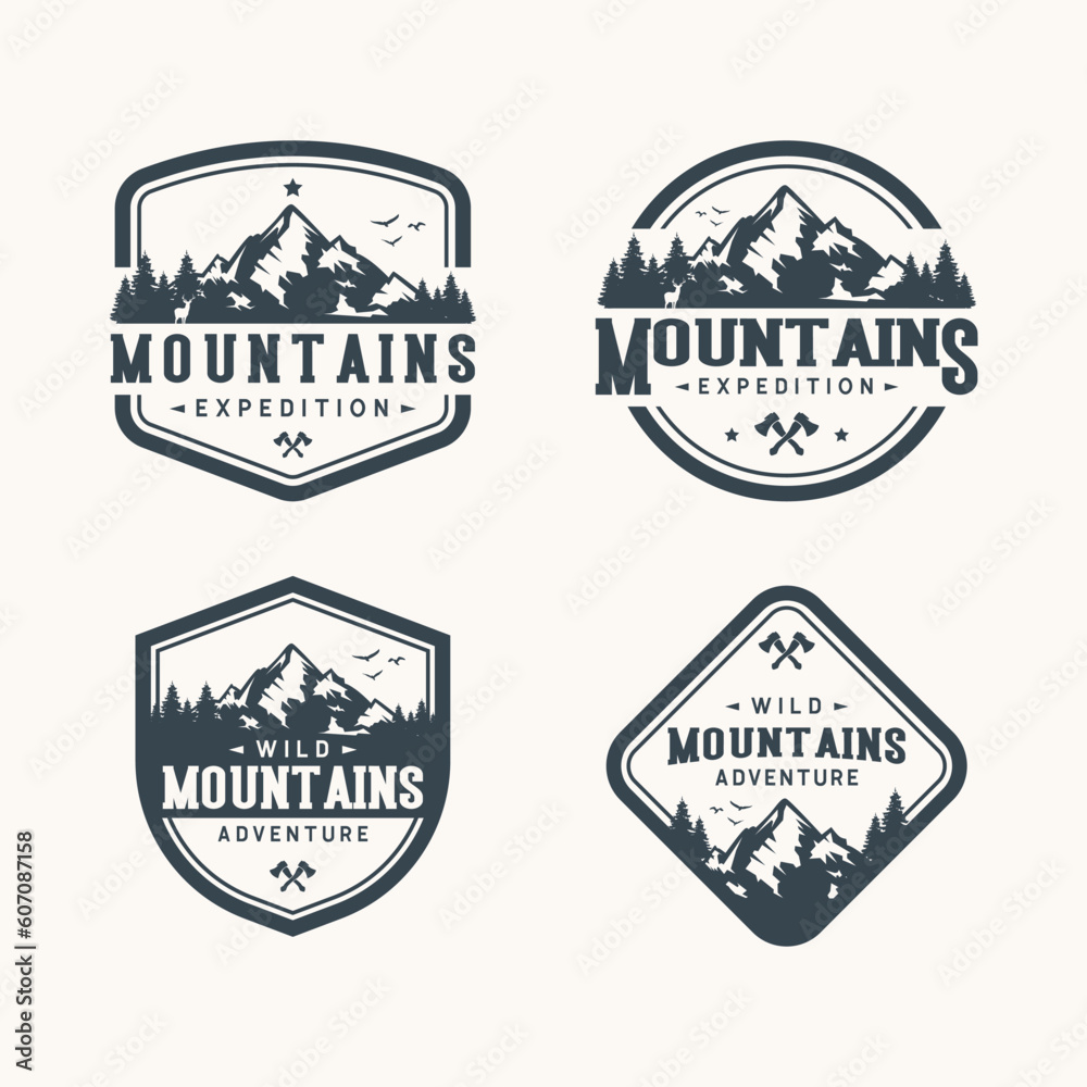 Set Of Vintage Mountain Badge Logo Vector Design.