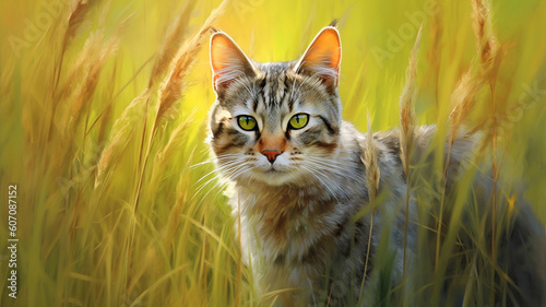 cat in the meadow. Art. generate AI