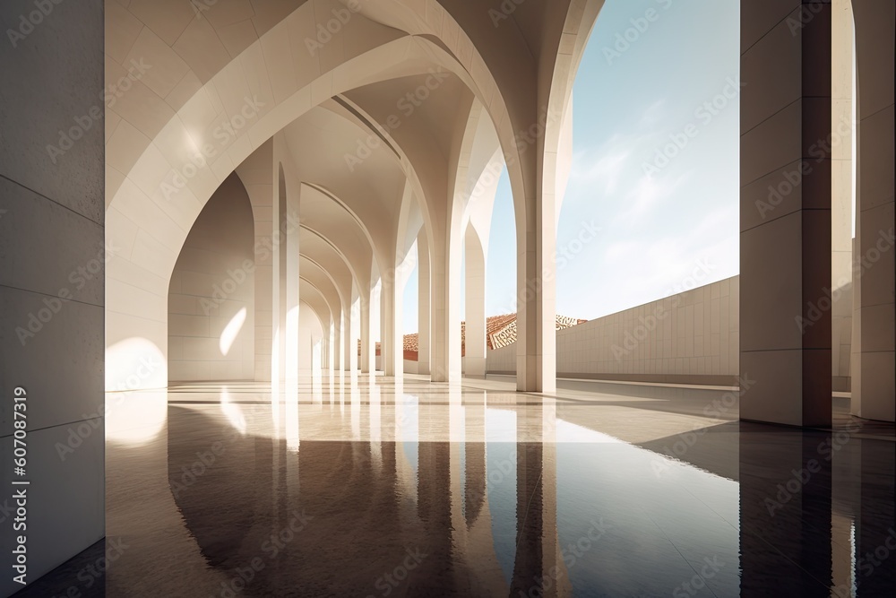Minimalist Indoor view of Mosque Generative Ai