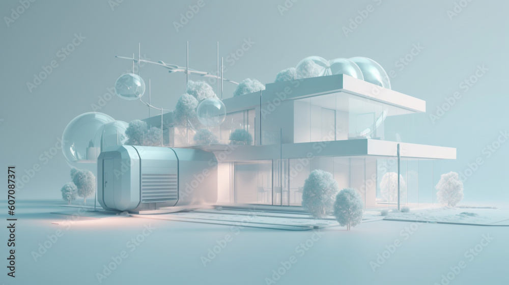 Dom przyszłości - makieta architektoniczna - 3d - model przestrzenny - House of the future - architectural mock-up - 3d - spatial model - AI Generated - obrazy, fototapety, plakaty 