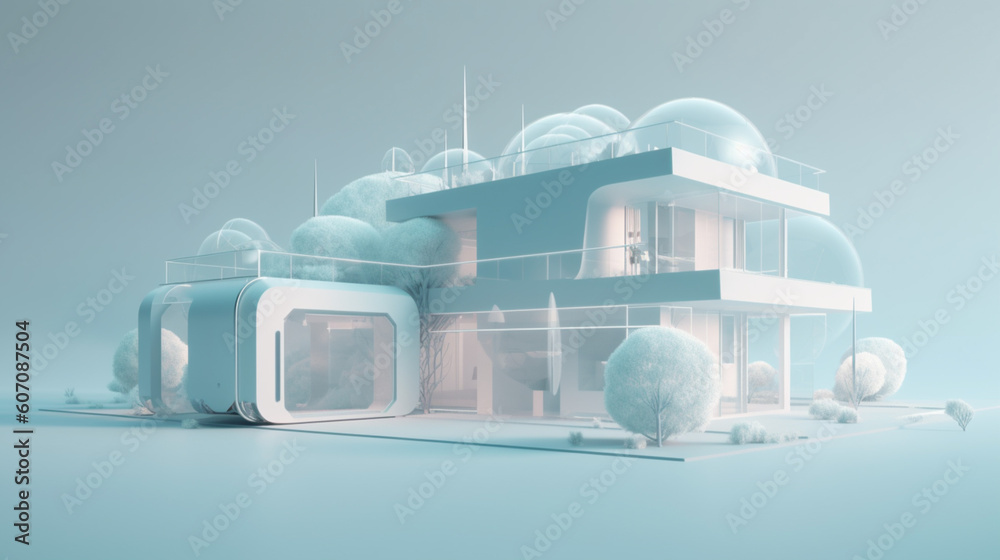 Inteligenty dom przyszłości - inwestycja w nieruchomość, 3d makieta - Smart home of the future - real estate investment, 3d mockup - AI Generated - obrazy, fototapety, plakaty 