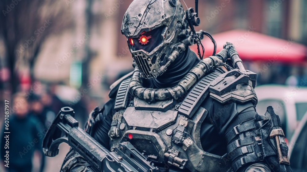 robot and cyborg, human in combat suit or combat machine, humanoid android with artificial intelligence and machine gun robot and cyborg, human in combat suit or combat machine, humanoid android with artificial intelligence and machine gun