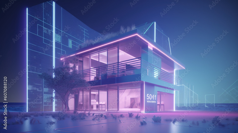 Inwestycja w nieruchomość, inteligenty dom, architektura przyszłości - Real estate investment, smart home, architecture of the future - AI Generated - obrazy, fototapety, plakaty 